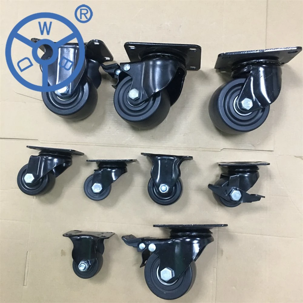 Low Profile Caster Wheel High Load Capacity Casters 40/50/65/75mm Nylon/PP Caster Wheels Black Caster with Double Brake