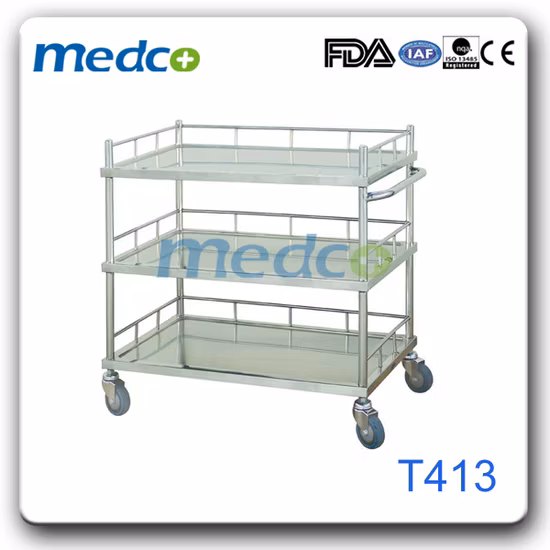 Медицинская тележка из нержавеющей стали, ручная тележка для больницы со слоями